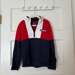 Vineyard Vines Red and White Color-Block Pullover